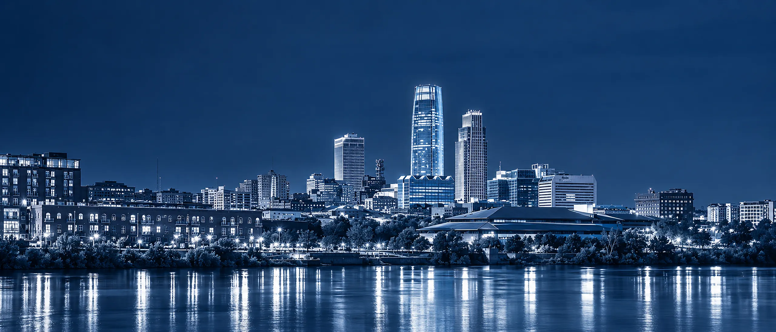 Downtown Omaha skyline at night